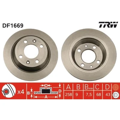 Bilde av TRW DF1669 Bremseskiver 258 9 4 108 fullt ut spraylakkert med skruer SAAB: 9000 Hatchback