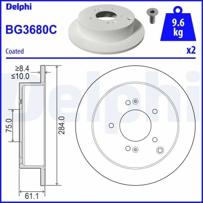 Bilde av DELPHI BG3680C Bremseskiver 284 10 5 fullt ut belagt ubehandlet uten hjullager, ABS sensorring KIA: Sportage III, II, HYUNDAI: ix35
