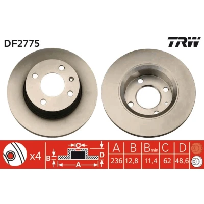 Bilde av TRW DF2775 Bremseskiver 236 12,8 4 100 fullt ut