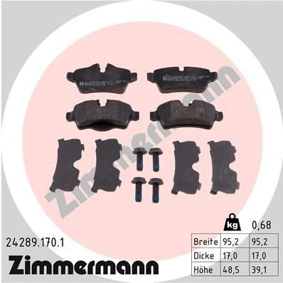 Bilde av ZIMMERMANN 24289.170.1 Bremseklosser med skruer Bildet viser leveranseinnholdet, uten tilbehør MINI: Hatchback, Clubman