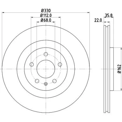 Bilde av HELLA PRO 8DD 355 118 021 Bremseskiver 330 22 05/06 112 innvendig ventilert belagt uten hjulfestebolt, hjulnav AUDI: A6 C7 Allroad, A7 Sportback