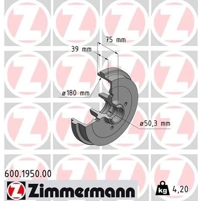Bilde av ZIMMERMANN 600.1950.00 Bremsetrommel 211 VOLKSWAGEN: GOLF 2, 1, Jetta 2