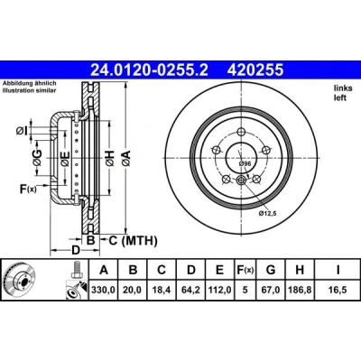 Bilde av ATE Bremseskive BMW: 5 Touring, Sedan, 3 Touring 20,0mm 112,0mm todelt bremseskive, ventilert belagt høy karbon 24.0120 0255.2 34216882245