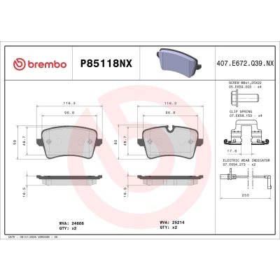 Bilde av BREMBO Bremseklosser inkl. slitasjevarselkontakt med bremsecaliperskruer, antihyle blikk tilbehør P85118NX
