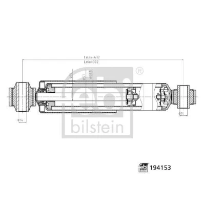 Bilde av FEBI BILSTEIN 194153 Støtdemper venstre bakaksel, høyre bakaksel gasstrykk 432mm 302mm torørs teleskopstøtdemper øvre øye, nedre øye NISSAN: NV400 Van