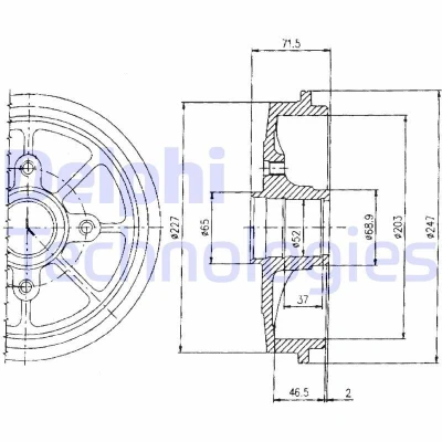 Bilde av DELPHI BF392 Bremsetrommel uten ABS sensorring, hjullager 247 PEUGEOT: 206 Hatchback