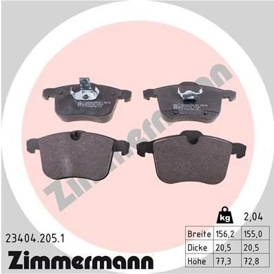 Bilde av ZIMMERMANN 23404.205.1 Bremseklosser klargjort for slitasjeindikator Bildet viser leveranseinnholdet OPEL: Vectra C Caravan, CC, Signum CC