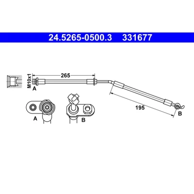 Bilde av ATE 24.5265 0500.3 Bremseslange 500, 265, 195 M10x1 TOYOTA: Yaris III Hatchback