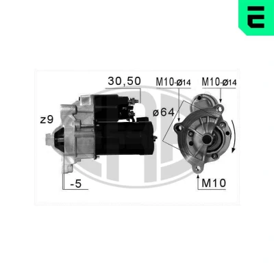 Bilde av ERA 220660A Starter 12V 1,4kW 9 30 50 64mm PEUGEOT: 307 Stasjonsvogn, 807 MPV, 607 Sedan, CITROËN: C4 I Hatchback