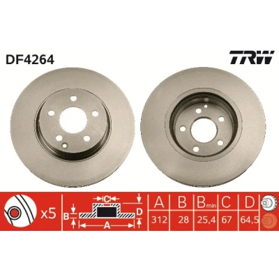 Bilde av TRW DF4264 Bremseskiver 312 28 5 112 ventilert spraylakkert MERCEDES BENZ: E Klasse T modell, Sedan, CLS Coupé