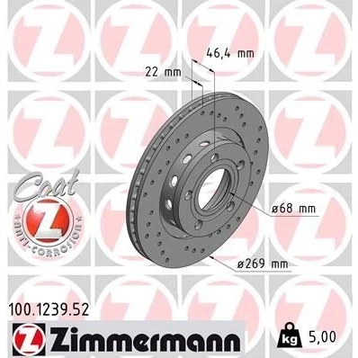 Bilde av ZIMMERMANN SPORT COAT Z 100.1239.52 Bremseskiver 269 22 5/5 5 112 utvendig ventilert, hullet belagt høy karbon AUDI: A8 D2