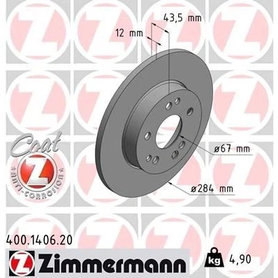 Bilde av ZIMMERMANN COAT Z 400.1406.20 Bremseskiver 284 12 8/5 5 112 fullt ut belagt MERCEDES BENZ: W124 Sedan, Stasjonsvogn, Coupé