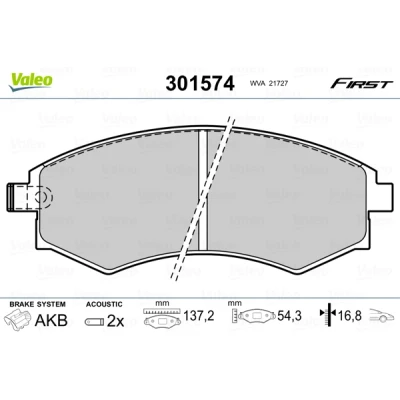 Bilde av VALEO 301574 Bremseklosser FIRST framaksel inkl. slitasjevarselkontakt uten antiskrike blikk HYUNDAI: Matrix, ACCENT 1, SSANGYONG: Musso SUV