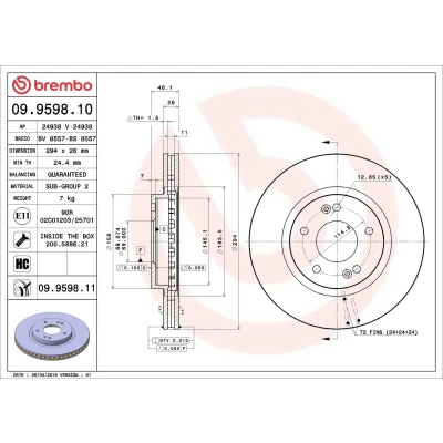 Bilde av BREMBO COATED DISC LINE 09.9598.11 Bremseskiver 294 26 5 innvendig ventilert belagt høy karbon med skruer HYUNDAI: Santa Fe I