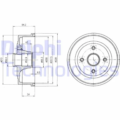 Bilde av DELPHI BF472 Bremsetrommel uten ABS sensorring, hjullager 228
