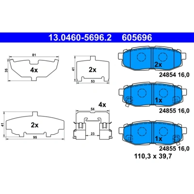 Bilde av ATE 13.0460 5696.2 Bremseklosser med akustisk slitasjevarsel antihyle blikk tilbehør SUBARU: Forester IV, Outback Tribeca