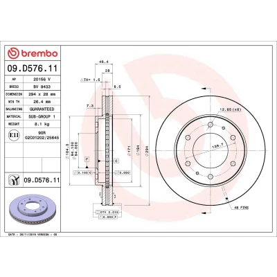Bilde av BREMBO 09.D576.11 Bremseskiver 294 28 6 innvendig ventilert belagt MITSUBISHI: L200 / Triton IV Pick up