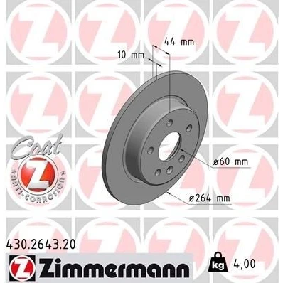 Bilde av ZIMMERMANN COAT Z 430.2643.20 Bremseskiver 264 10 6/5 5 105 fullt ut belagt OPEL: Ampera e, Astra K Sports Tourer, Hatchback