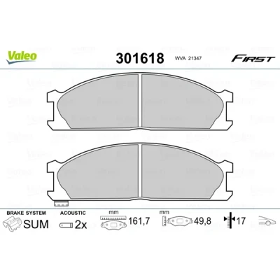 Bilde av VALEO 301618 Bremseklosser FIRST framaksel inkl. slitasjevarselkontakt uten antiskrike blikk NISSAN: NP300 Pick up, SUNNY 2 Hatchback, SUBARU: SVX