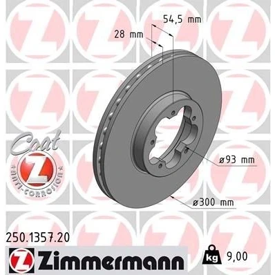 Bilde av ZIMMERMANN COAT Z 250.1357.20 Bremseskiver 300 28 5/5 5 111 innvendig ventilert belagt FORD: Transit Mk6 Van, Minibuss