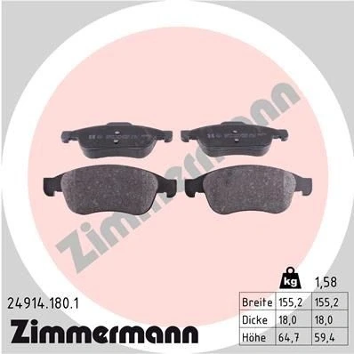 Bilde av ZIMMERMANN 24914.180.1 Bremseklosser Bildet viser leveranseinnholdet RENAULT: Zoe, MEGANE 3, GRAND SCENIC DACIA: Duster SUV, II
