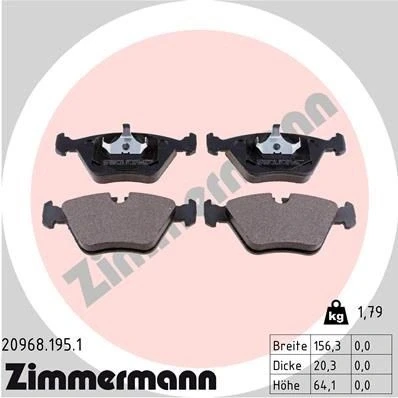 Bilde av ZIMMERMANN 20968.195.1 Bremseklosser klargjort for slitasjeindikator Bildet viser leveranseinnholdet BMW: 5 Sedan, 3 Coupé, Sedan