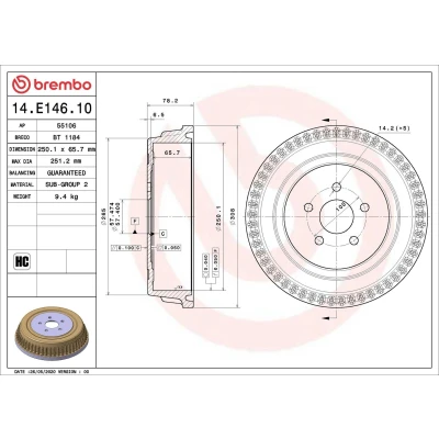Bilde av BREMBO 14.E146.10 Bremsetrommel 250,1