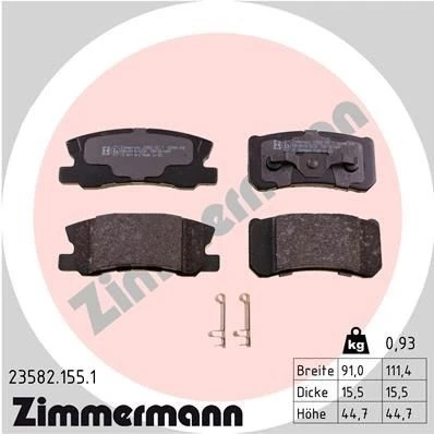 Bilde av ZIMMERMANN 23582.155.1 Bremseklosser med akustisk slitasjevarsel Bildet viser leveranseinnholdet MITSUBISHI: Outlander 2 SUV, PAJERO 4, ASX SUV