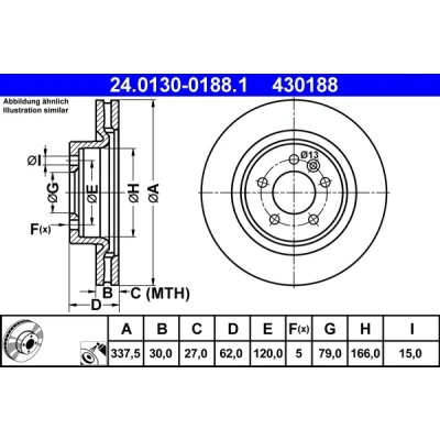Bilde av ATE 24.0130 0188.1 Bremseskiver 337,5 30,0 5 120,0 ventilert belagt LAND ROVER: Range Rover Sport, Discovery 3