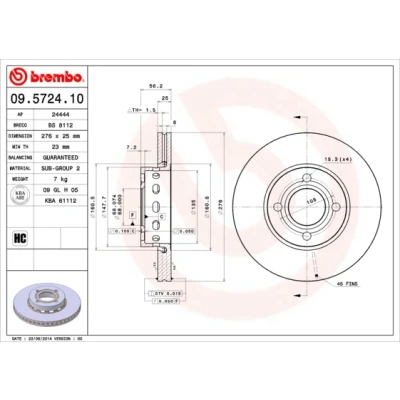 Bilde av BREMBO 09.5724.10 Bremseskiver 276 25 4 innvendig ventilert AUDI: 80 B4 Sedan, Coupe B3, Cabriolet