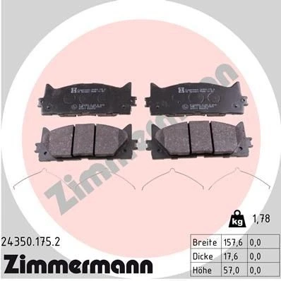 Bilde av ZIMMERMANN 24350.175.2 Bremseklosser Bildet viser leveranseinnholdet, med fjær TOYOTA: Camry VI Sedan, V LEXUS: ES