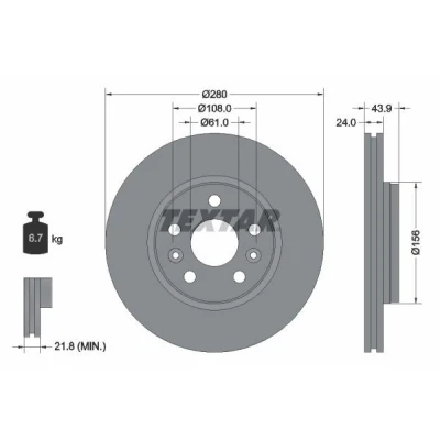 Bilde av TEXTAR PRO 92202403 Bremseskiver 280 24 05/07 108 utvendig ventilert belagt uten hjulfestebolt, hjulnav RENAULT: Kangoo II Express