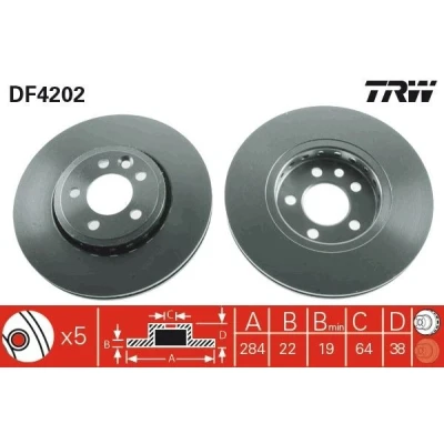 Bilde av TRW DF4202 Bremseskiver 284 22 5 100 ventilert spraylakkert ROVER: 75