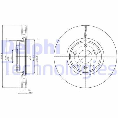 Bilde av DELPHI BG4346C Bremseskiver 320 30 5 ventilert belagt høy karbon uten hjullager, ABS sensorring AUDI: A6 C7 Avant, A4 B8 Q5