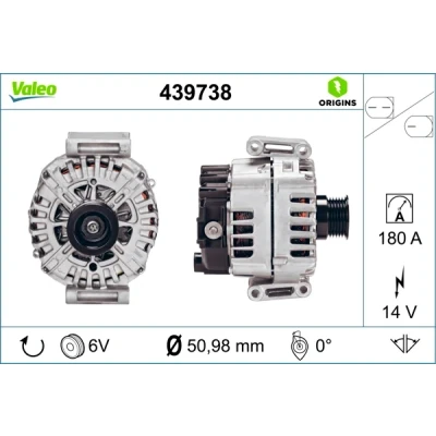 Bilde av VALEO 439738 Dynamo 14V 180A MERCEDES BENZ: Sprinter 3.5 T Van, C Klasse modell, 5 Van