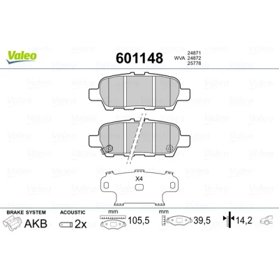 Bilde av VALEO 601148 Bremseklosser bakaksel inkl. slitasjevarselkontakt med antihyle blikk NISSAN: Leaf I, II, NV200 / Evalia Minibuss, HYUNDAI: Ioniq