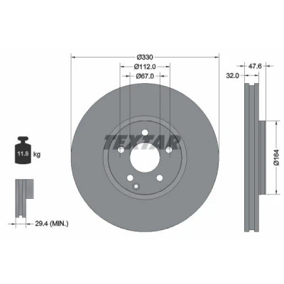 Bilde av TEXTAR PRO+ 92198805 Bremseskiver 330 32 05/06 112 innvendig ventilert belagt høy karbon uten hjulfestebolt, hjulnav