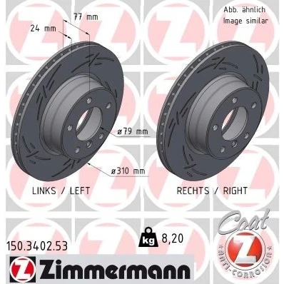 Bilde av ZIMMERMANN 150.3402.53 Bremseskiver 310 24 6/5 5 120 innvendig ventilert, med sliss belagt høy karbon BMW: Touring, Sedan