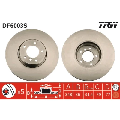 Bilde av TRW DF6003S Bremseskiver 348 36 5 120 ventilert, todelt bremseskive høy karbon BMW: Touring, Sedan