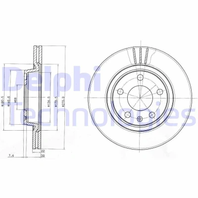 Bilde av DELPHI BG3198 Bremseskiver 280 22 5 ventilert oljet ubehandlet uten hjullager, ABS sensorring AUDI: A4 B7 Avant, B5 B6 Avant