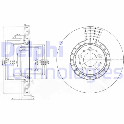 Bilde av DELPHI BG9783C Bremseskiver 336 30 5 ventilert belagt ubehandlet uten hjullager, ABS sensorring VOLVO: XC90 I, S80 II