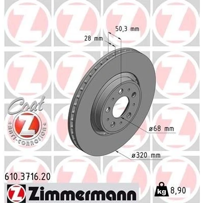 Bilde av ZIMMERMANN COAT Z 610.3716.20 Bremseskiver 320 28 10/5 5 108 utvendig ventilert belagt VOLVO: V70 2, XC70 I Cross Country, S80
