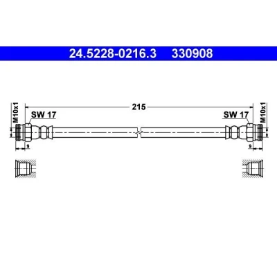 Bilde av ATE 24.5228 0216.3 Bremseslange 215 PEUGEOT: 505 Stasjonsvogn