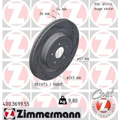 Bilde av ZIMMERMANN 400.3699.55 Bremseskiver 345 26 6/5 5 112 innvendig ventilert, med sliss belagt høy karbon MERCEDES BENZ: GL, ML Klasse, GLE SUV