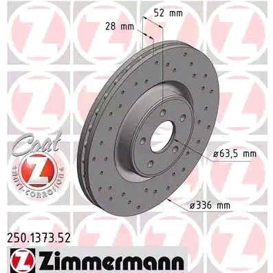 Bilde av ZIMMERMANN SPORT COAT Z 250.1373.52 Bremseskiver 336 28 5/5 5 108 innvendig ventilert, hullet belagt FORD: Focus 2