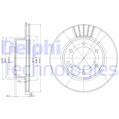 Bilde av DELPHI BG3535 Bremseskiver 319 22 6 ventilert oljet ubehandlet uten hjullager, ABS sensorring TOYOTA: Land Cruiser Prado 90