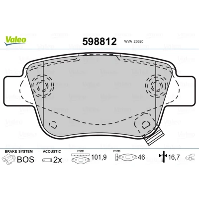 Bilde av VALEO 598812 Bremseklosser bakaksel inkl. slitasjevarselkontakt med antihyle blikk TOYOTA: Avensis II Station Wagon, Sedan, Corolla Verso
