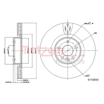 Bilde av METZGER 6110659 Bremseskiver framaksel 336 28 5 108 innvendig ventilert spraylakkert, Krysssliping VOLVO: V60 I, V70 3, XC70 II Stasjonsvogn