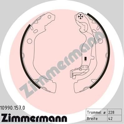 Bilde av ZIMMERMANN 10990.157.0 Bremsesko 229 42 med vippearm, Bildet viser leveranseinnholdet DACIA: Duster SUV, II