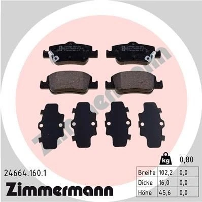 Bilde av ZIMMERMANN 24664.160.1 Bremseklosser med akustisk slitasjevarsel Bildet viser leveranseinnholdet TOYOTA: Auris Hatchback, Stasjonsvogn